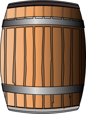 Tahıl ve şeffaf arka planda iki metal halka içeren düz dizaynlı ahşap fıçıyı gösteriyor. Vintage, rustic, craft, depolama, kap, endüstriyel, minimalizm