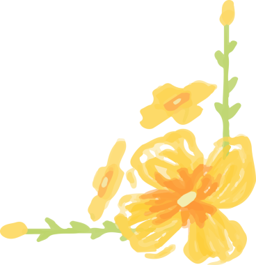 Şeffaf arkaplanda, turuncu merkezli, saplı, yapraklı, tomurcuklu sarı çiçek kümesi. Botanik, çiçek, doğa, illüstrasyon, canlı, organik, estetik