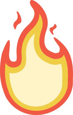 Alev simgesi, şeffaf arkaplanda krem çekirdekli, sarı ve kırmızı katmanlı düz tasarımı gösteriyor. Ateş, aydınlatma, semboller, grafik tasarım, modern, enerji, ısı