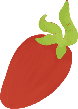 Yeşil yaprak kaplamasının yer aldığı saydam arka planda stilize çilek illüstrasyonu yüzüyor. Botanik, meyve, doğal, illüstrasyon, canlı, organik, sağlıklı