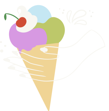 Düz pastel dondurma külahı, çırpılmış krema, kiraz, şeffaf çizgiler, kopyalama alanı. Tatlı, tatlı, çizgi film, kaprisli, neşeli, neşeli, şekerleme