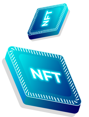 İki parıldayan 3D NFT bloğu şeffaf arka planda yüzüyor, eğimli çizgili yüzeyleri gösteriyor. Gelecek, teknoloji, dijital alarm, soyut, yenilik, engelleme zinciri, sanal