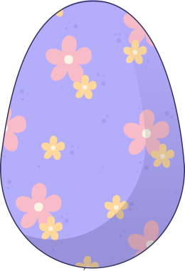 Dekoratif yumurta, parlak gölgeli, şeffaf arkaplanda pastel çiçekli düz tasarım gösteriyor. Pastel, çiçek, minimalist, zarafet, kırsal, bahar, süsleme