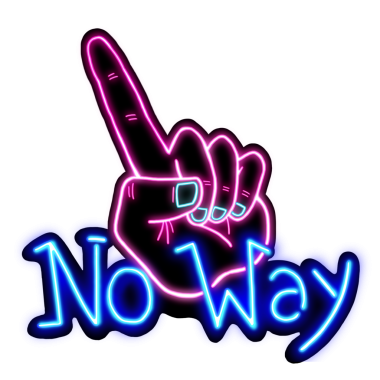 Neon parmakla gösterilen el, şeffaf arkaplanda süzülüyor. Pembe, Cyan aksanlı, 