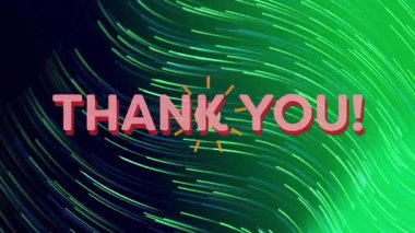 Neon arkaplan kaymasını böl. 3 boyutlu teşekkür ederim. Metin ölçekleme şekilleri sürükleniyor ve turuncu ışınlar yayılıyor. Dijital sanat, hareket grafikleri, neon ışığı, soyut tasarım, fütüristik, geometrik, görsel efektler