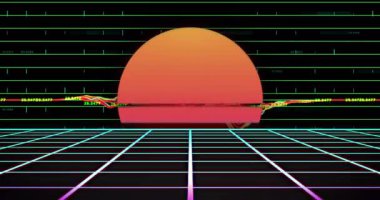 Neon ızgarası üzerinde canlı verileri görselleştirerek büyüyen genlik ve renk değiştirme dalgaları başlatılıyor. Neon, dijital, fütüristik, veri, görselleştirme, siber punk, soyut