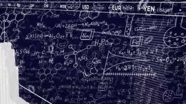 Ticker güncellemesi beyaz çubukların yükselen çizgi grafik izleme zirveleri göndererek para birimi kaymalarını temsil ediyor. Veri görselleştirme, finansal analizler, dijital grafik, bilimsel veriler, borsa, teknolojik ve modern tasarım