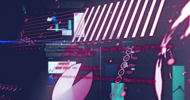 Turta grafiği ve düğüm diyagramlarını analitik platformda neon-pembe kodlu gösterim paneli. Fütüristik, teknolojik, canlı, arayüz, grafikler, dijital, görselleştirme