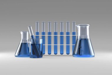 Various laboratory flask with chemical solutions