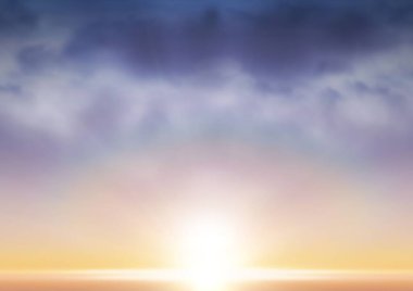 Gün batımında parlak gökyüzüne karşı deniz manzarası