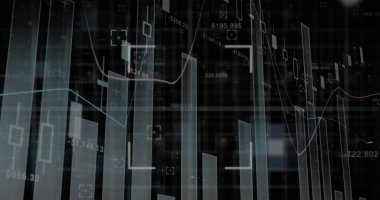 Ticaret arayüzü, çubuklar, şamdanlar, çizgi grafikleri ve ızgara kaplamalarıyla piyasa grafiği gösteriliyor. Finansal, veri, analitik, dijital, modern, teknoloji, yatırım