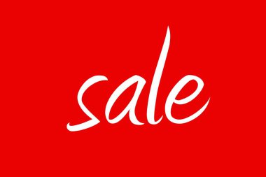 Satış promosyonunu ön plana çıkaran, düz dizayn, kırmızı zemin üzerinde beyaz el yazısı var. Markalaşma, reklam, poster, promosyon, minimalist, canlı, pazarlama