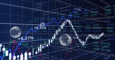 Beyaz şamdanlar, trendler ve yüzde etiketleriyle holografik şebekede pazar grafiği gösteriliyor. Teknoloji, veri görselleştirme, finans, dijital, fütüristik, analitik, yenilik