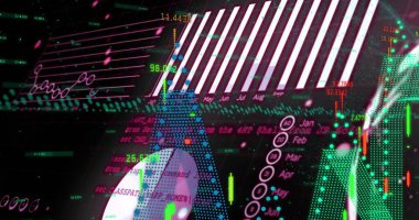Finansal gösterge paneli, mum ve çizgi grafiklerini kod parçacıklarıyla birlikte karanlık ızgarada gösteriyor. Veri analizi, fütürizm, iş zekası, görselleştirme, teknoloji, dijital, yenilik