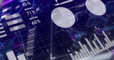 Koyu bulanıklıkta gösteriliyor,% etiketli çubuk çizgileri ve turta tutucuları gösteriliyor. Teknoloji, veri, analitik, arayüz, yenilik, gelecekçilik, gösterge paneli