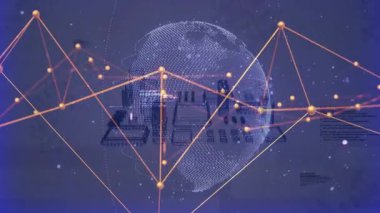 Kablo çerçeve küresi titreşim düğümleriyle beliriyor, kod panellerini kaydırıyor, veri ağını görselleştiriyor. Fütürist, dijital, teknoloji, bağlantı, soyut, siber, veri