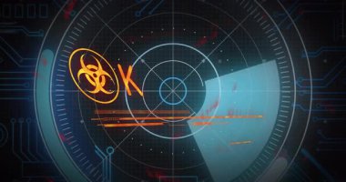 Radar ışını taraması EBK 'nın EMERGENCY uyarı sinyaline dönüşmesine neden oluyor. Siber güvenlik, alarm, uyarı, arayüz, uyarı ekranı, dijital, yüksek teknoloji