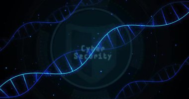 Karanlık zemin başlatılıyor ve Siber Güvenlik metni ortaya çıkıyor. HUD 'un üzerinde süzülen sarmal. Fütüristik, teknoloji, siber güvenlik, dijital, soyut, veri görselleştirme, yenilik