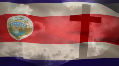 Kosta Rika bayrağı kayan bulutların üzerinde beliriyor, çapraz şekil sallıyor ve inancı destekliyor. Vatanseverlik, maneviyat, sembolizm, doğal, dinamik, ruhani