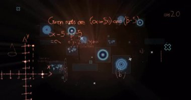 Tebeşir tarzı denklemler başlatılıyor soluyor, panelleri genişletiyor ve formülleri görselleştiriyor. Matematik, veri görselleştirme, dijital arayüz, bilimsel, analitik, modern, fütürist