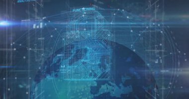 Dijital asma kilit ortaya çıkıp, canlı veri akışını sağlarken, dönen küresel ağ başlatılıyor. Siber güvenlik, yenilik, teknoloji, dijital, şifreleme, bağlantı, veri