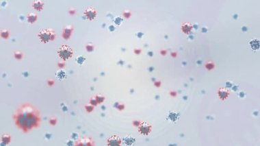 Kırmızı-mavi viral kürelerde gecikme şırıngası ortaya çıktıktan sonra enjeksiyonu gösteren iğneyi iterek. İlaç, sağlık, aşı, bilim, yenilik, enfeksiyon, biyomedikal