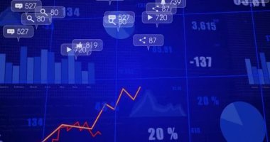 Animasyon düz gösterge paneli yükleme çizelgeleri tırmanıyor ve sosyal ilişki ölçümlerini gösteriyor. Veri, analitik, görselleştirme, gösterge paneli, katılım, büyüme, ölçüler