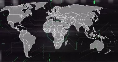 Afrika haritası taramasından başlayarak, hataları, titreşen devreleri ve izleme kodlarını ortaya çıkararak. Siber güvenlik, veri görselleştirme, ağ, teknoloji, dijital, yenilik, bağlantı