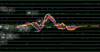 Neon dalga formu belirdiğinde, neon dalgalar çarpışma simgeleriyle salınarak görselleştiriyor. Veri, görselleştirme, dijital, teknoloji, ağ, analiz, fütüristik