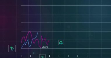 Morumsu ve mavi çizgilerin belirdiği koyu deniz mavisi çizgileri performansı görselleştirmek için şekilleniyor. Teknoloji, veri, analitik, görselleştirme, fütüristik, dijital, finans