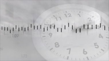 Eksen kaydırma, çubukların çizgilerin dalgalanmasına ve etiketlerin saat kolu ile güncellenmesine neden olur. Veri görselleştirme, dijital gösterge paneli, analitik grafik, ilerleme izleme, modern arayüz, istatistiksel analiz, soyut arkaplan