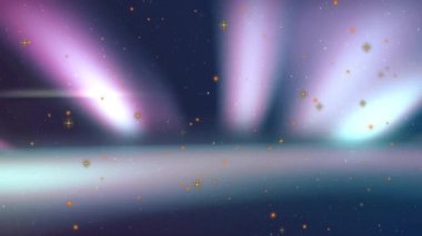 Sisli bandın üzerinde görünen dikey kirişler üzerinde, altın parıltılar sürükleniyor, parıldayan alanı oluşturuyor. Kozmik, ruhani, aydınlık, soyut, mistik, canlı, uzay