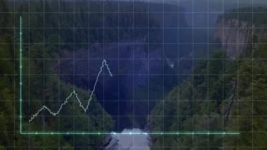 Kanyon şelalesinin üzerinde yükselen çizgilerin başladığı pürüzlü bir segment, solma eğilimlerini görselleştiriyor. Doğa, veri görselleştirme, hava manzarası, çevre, teknoloji, analitik, manzaralı