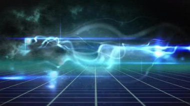 İnce yatay ışın enerji dalgasını aktifleştiriyor. Enerji akışını görselleştiriyor. Fütürist, dijital, soyut, aydınlık, bilim kurgu, minimalist, dinamik
