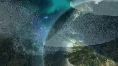 Gezegen benzeri bir küre etrafında dönen nebula patlamasından sonra ışık patlamaları açığa çıkar. Göksel, kozmik, astronomik, uzay, evren, bilim, keşif