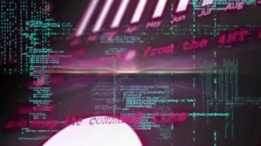 Pembe betik kaydırma başlatılıyor kod geri çekiliyor, START başlığı ortaya çıkan grafikler verileri canlandırıyor. Dijital, fütüristik, soyut, veri, teknoloji, canlı, analiz