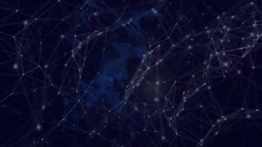 Dijital bağlantıyı gösteren dönen ağa bağlanan donanma boşluğu parlayan düğümlerinin açılmasında. Futuristik, teknolojik, soyut, yenilik, bağlantı, dijital, görselleştirme