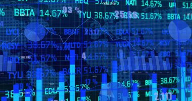 Veri görselleştirmesi dijital ekranda gösteriliyor, çubuk grafikler, çizgi grafikleri ve kalp sembolleri ile. Finansal, analitik, teknoloji, yenilik, veri, yatırım, dijital