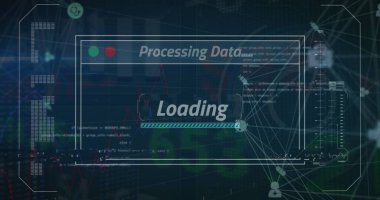 Veri etiketli işlem çubuğunu veri gösterge paneline yükleme işleme çubuğu, veri görselleri gösteriliyor. Kontrol paneli, veri görselleştirme, dijital arayüz, analitik, teknoloji, soyut, fütüristik