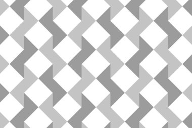 Beyaz 3D küp şekilleri düz dizaynda gri paralelkenarlı kusursuz tessellasyon oluşturuyorlar. Geometrik, tessellasyon, optik illüzyon, minimalist, soyut, model, modern