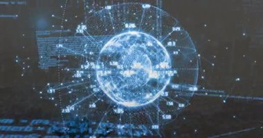 Sıralamada parlayan holografik küre veri karmaşıklığını gösteren darbe düğümlerini açığa çıkarıyor. Dijital, fütüristik, sürükleyici, analitik, teknoloji, yenilik, soyut