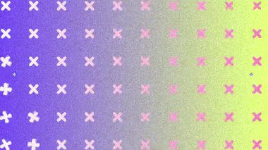 Mor X 'te döngü çizen animasyon, haçlar, elmas şekiller, gradyan üzerinde mavi ikonlar. Soyut, geometrik, minimalizm, dijital, görsel sanat, hareket, örüntü