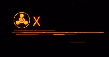 Kırmızı parçacık yıldız alanı soluyor ve kırmızı parçacık alERT 'e dönüşerek eylem talep ediyor. Teknoloji, siber güvenlik, dijital, uyarı, arayüz, fütüristik, tetikte