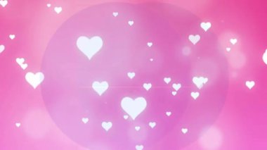 Pembe gradyan arka plan beyaz kalpler sürüklenmeye başlıyor. Titreşimli bokeh daireleri ile derinlik yaratıyor. Romantik, yumuşak, kaprisli, abstra ct sanat, dijital, huzur, zarafet