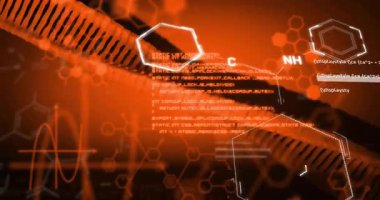 Başlangıç tüpünde solgunlaşan C etiketli beyaz altıgen, ağları gösteren moleküler örtülerle dönüyor. Teknoloji, yenilik, moleküler, veri, dijital, fütüristik, ağ