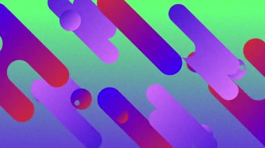 Yuvarlak çubuklar ve küreler gradyan boyunca bir saniyede kayarak küme oluşturur. Soyut, geometrik, hareketli, dinamik, canlı, fütürist, minimalist