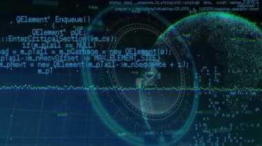 C + + kodu girdikten sonra, parçacık küre CCW 'yi döndürür, HUD halkaları görselleştirme için titreşir. Teknoloji, veri, görselleştirme, dijital, soyut, geleceksel, arayüz