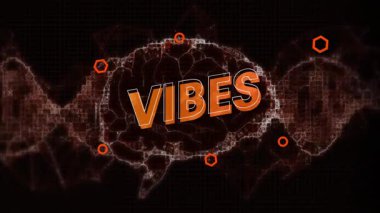 VlBES harfleri ortaya çıkan beyin anahatları değişen düğümler, titreşen dalga biçimi görselleştirme ağı. Fütürist, dijital, teknoloji, sinirsel, ağ, animasyon, soyut