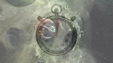 Başlangıçta kronometre saat yönünde ilerlerken saniyeler geçtikçe kırmızı sektör büyüyor. Zamanlama, kesinlik, kozmik, geleceksel, bilim, ölçüm, teknoloji