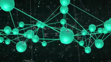 3D 'nin üzerinde dönen yeşil küreler veri büyümesini görselleştirmek için bağlantı kuruyor. Ağ, görselleştirme, gelecekçilik, teknoloji, veri, dijital, soyut